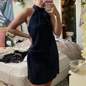 Michael Kors navy a line tie neck dress
